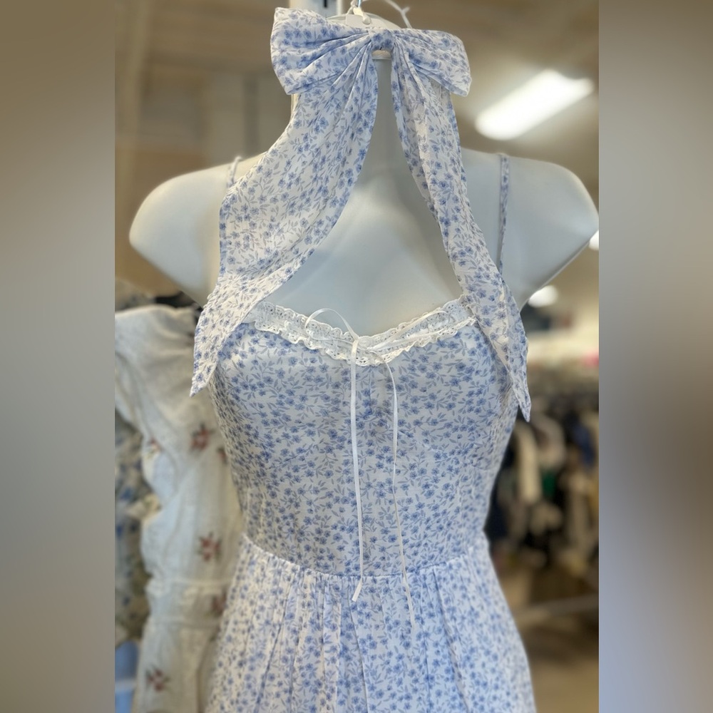 Beautiful Blue flower spring dress with matching bow